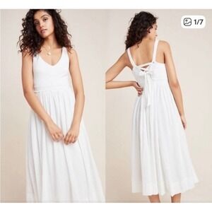 White V-Neck Tie-Back Midi Dress - Women